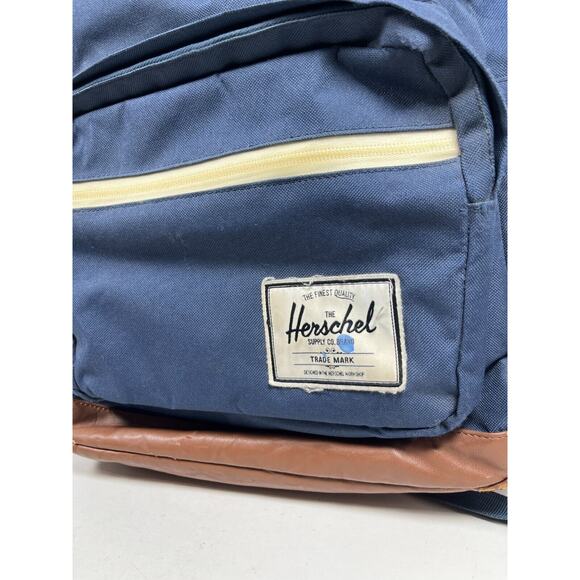 HERSCHEL Backpack Pop Quiz Canvas Leather Trim Waterproof Blue 22L - Picture 5 of 16